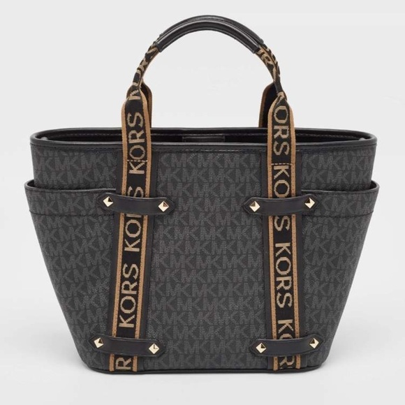 Michael Kors Black/Brown Signature Coated Canvas and Leather Small Maeve Tote - Picture 1 of 16